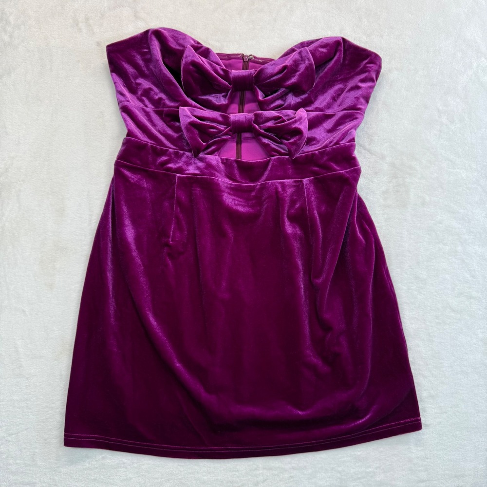 Avec Les Filles Velvet Strapless Mini‎ Dress Bow Detail Party Fuchsia L